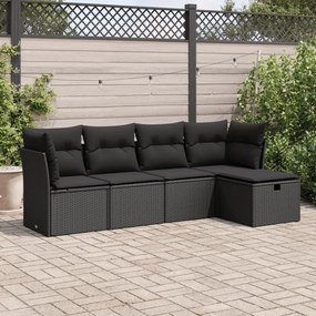 3325261 vidaXL Set mobilier de grădină cu perne, 5 piese, negru, poliratan