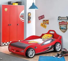 Set mobilier camera baieti Race Cup   Pat masina Coupe Rosu 90x190 cm, dulap 3 usi si birou