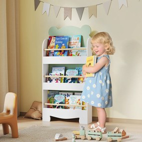 AIYAPLAY Raft pentru cărți copii, raft pentru copii cu 3 niveluri cu temă urs pentru cărți și jucării, 55 x 15 x 110 cm, Verde | Aosom Romania