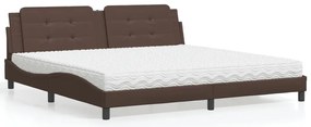 vidaXL Pat cu saltea, maro, 200x200 cm, piele ecologică