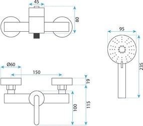 Baterie de dus REA Ontario crom periat
