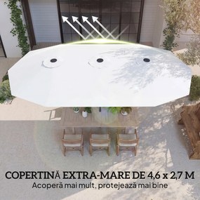Outsunny Umbrelă Dublă de Grădină 4.6x2.7 m, Umbrelă de Exterior cu Manivelă, Husă Protectoare, 12 Spițe, Anti UV 50+, pentru Terasă Balcon Piscină Grădină, Alb | Aosom Romania