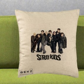 Perna Personalizata K-pop Stray Kids Outfit Negru, 40x40 cm, Bej, Husa Detasabila, Perna Inclusa, BEKZ®