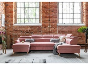 Colțar roz deschis extensibil cu tapițerie din catifea (cu colț pe partea dreaptă/în formă de "U") Sweet Harmony – Miuform