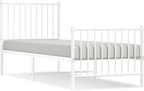 vidaXL Cadru de pat metalic cu tăblie de cap/picioare, alb, 75x190 cm