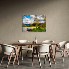 Tablou pe sticlă - Barcă pe lac (70x50 cm)