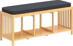 HOMCOM Bancă pentru pantofi din bambus, bancă de hol cu pernă căptușită și raft deschis, aspect lemn natural | Aosom Romania