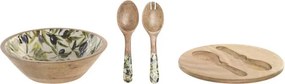 Set 3 boluri salată Mediterranean verde cu accente naturale din lemn de mango cu structură din rășină – "Olivia"