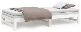 Pat de zi extensibil, alb, 2x(80x200) cm, lemn masiv de pin Alb, 205.5 x 158 x 30 cm