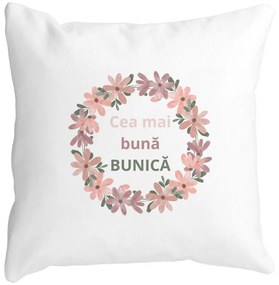 Perna Decorativa pentru Bunica 6, 40x40 cm, Alba, Mata, Husa Detasabila, Burduf