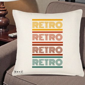 Perna Decorativa RETRO Text Multicolor, 40x40 cm, Crem Reliefat, Husa Detasabila, Perna Inclusa, BEKZ®
