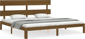 vidaXL Cadru pat cu tăblie, maro miere, 200x200 cm, lemn masiv