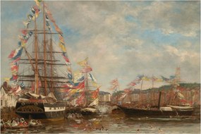 Tablou - Eugène Boudin, Festival in the Harbor of Honfleur, reproducere (90x60 cm)