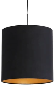 Lampă suspendată cu abajur din catifea neagră cu auriu 40 cm - Combi