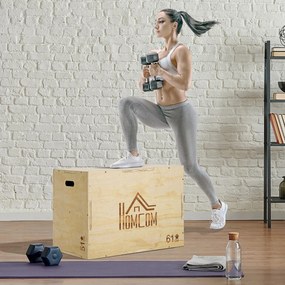 HOMCOM Cutie Pliometrică din Lemn 3 în 1, Îmbunătățește Săriturile, Antrenament Complet, 50/60/76cm Înălțime | Aosom Romania