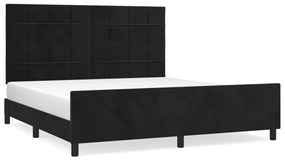 Cadru de pat cu tablie, negru, 160x200 cm, catifea Negru, 160 x 200 cm, Cu blocuri patrate