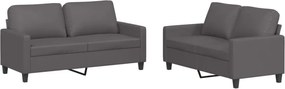 vidaXL Set de canapele cu perne, 2 piese, gri, piele ecologică