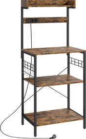 HOMCOM Estantería de Cocina con 2 Tomacorrientes Estante para Microondas Estante Ajustable Ganchos 60x42x137 cm Marrón Rústico | Aosom Romania