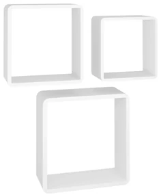 323952 vidaXL Rafturi de perete cub, 3 buc., alb, MDF