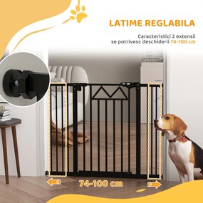 PawHut Barieră pentru câini cu 4 șuruburi reglabile și bandă adezivă, din metal și plastic, 74-100x76 cm, negru | Aosom Romania