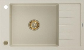 Mexen Elias chiuvetă din granit cu 1 compartiment cu scurgător 795 x 480 mm, bej, sifon auriu - 6511791005-69-G