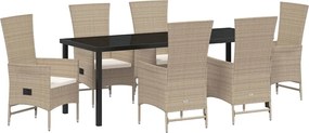 vidaXL Set de masă pentru grădină cu pernă 7 pcs Bej poliratan