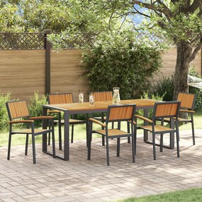 vidaXL Set de dining pentru grădină cu 7 piese din lemn masiv de acacia și metal