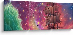 Tablou - Cerul spațial cu navă (cu ceas) (90x30 cm)