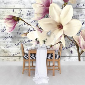 Fototapet - Magnolie pe sănduri de lemn (152,5x104 cm)