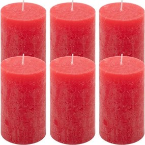 Set de lumânări rustice, 11,5 cm, Ø 6,8 cm, roșu, 6 buc