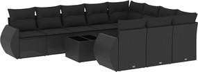 vidaXL Set canapele de grădină cu perne, 11 piese, negru, poliratan
