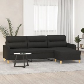 3153433 vidaXL Canapea cu 3 locuri și taburet, negru, 210 cm, textil