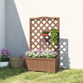 Outsunny Jardinieră cu spalier, ghiveci pentru plante cățărătoare, legume, flori, din lemn masiv, 70 x 28 x 117 cm maro închis | Aosom Romania