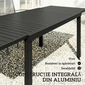 Outsunny Masă de Grădină Extensibilă pentru 6-8 Persoane, Aluminiu cu Blat cu Lamele, Negru | Aosom Romania