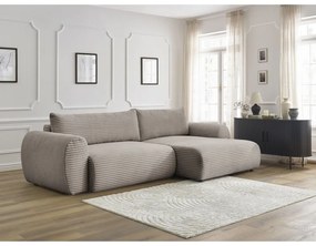 Colțar gri deschis/bej extensibil cu tapițerie din catifea reiată (cu colț pe partea dreaptă) Lucien – Bobochic Paris