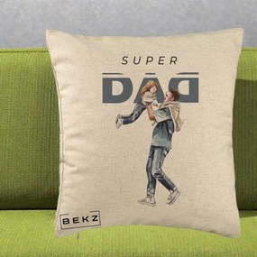 Cadou pentru Tata - Perna Personalizata Super DAD Tata si Fiica, 40x40 cm, Bej, Husa Detasabila, Perna Inclusa, BEKZ®