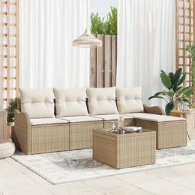 vidaXL Set de canapele pentru grădină cu pernă 6 pcs Bej Rattan poli