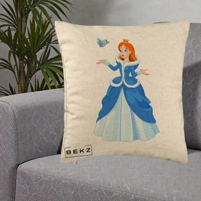 Perna Personalizata Printesa Albastra cu Pasare, 40x40 cm, Bej, Husa Detasabila, Perna Inclusa, BEKZ®