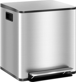 HOMCOM Coș de Gunoi cu 2 Compartimente de 15L cu Pedală, și Capac Silențios din Oțel, 41,8x36,7x44 cm, Argintiu | Aosom Romania