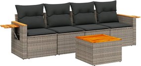 vidaXL Set canapea de grădină cu perne, 5 piese, gri, poliratan