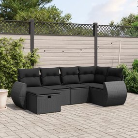 3264101 vidaXL Set mobilier de grădină cu perne, 6 piese, negru, poliratan