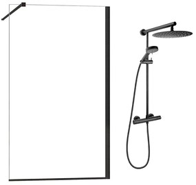 Pachet paravan dus Walk-In Fluminia Foxy negru 100x200 cm si coloana de dus FDesign Anima Quadro negru