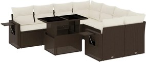 vidaXL Set canapele de grădină cu perne, 9 piese, maro, poliratan