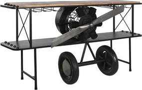 Consolă tip bar din metal și lemn, negru, "Airplane"