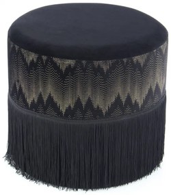Puf/ Taburet tapitat cu franjuri Cleopatra negru