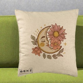 Perna Personalizata Luna Boho Chip Floral, 40x40 cm, Bej, Husa Detasabila, Perna Inclusa, BEKZ®