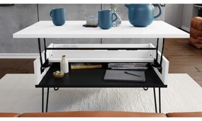 Măsuță de cafea cu blat rabatabil și raft HALIJA alb/negru