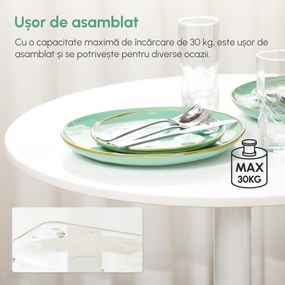 Masa rotunda HOMCOM, baza din otel, suport antiderapant Φ70x75cm, MDF si Otel, Alb | Aosom Romania