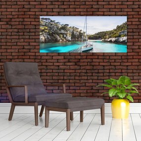 Tablou - Plajă cu barca cu pânze (120x50 cm)