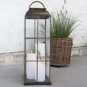 Felinar auriu, din metal si sticla, aspect vintage, H80cm, Grid